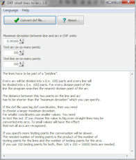 A screenshot of the program DXF small lines to arcs 1.0